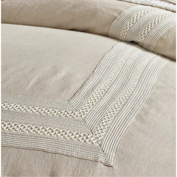 Hotel Collection Madison Hemstitch Linen Duvet Cover FULL / QUEEN - Picture 2 of 13